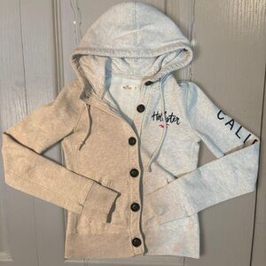 Hollister Light Gray Hoodie with Button-Up Design